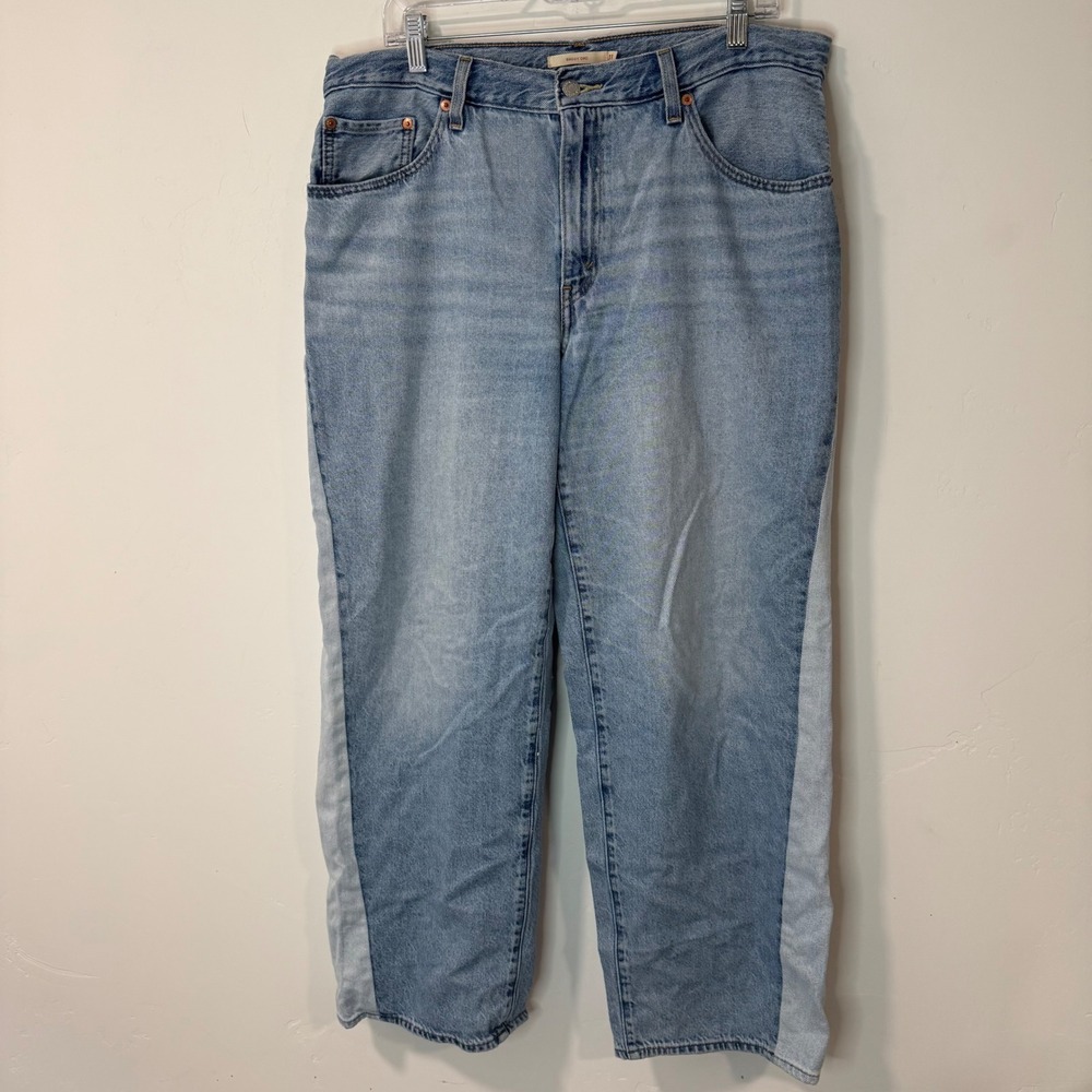 Levis Womens Baggy Dad Jeans 31 Light Blue Two Tone Side Stripe Excellent